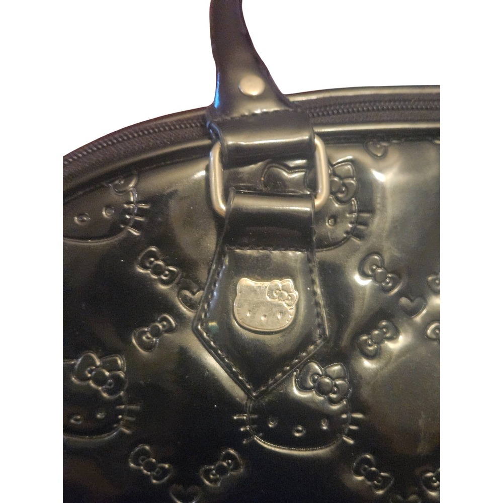 Hello Kitty Sanrio Black Patent Embossed Dome Satchel Bag Bowler Handbag 18in - Picture 2 of 9